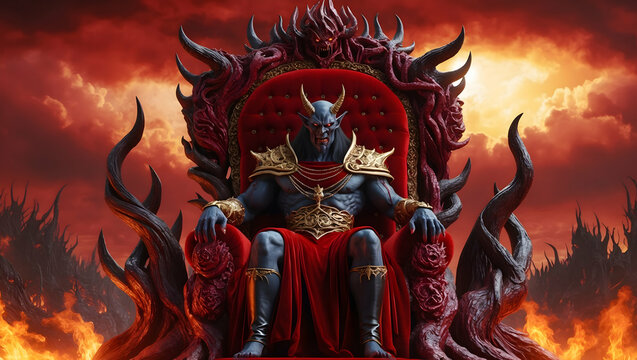 the demon king sits on the royal chair