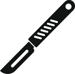 This simple black and white icon of a surgical scalpel is evocative of medical procedures