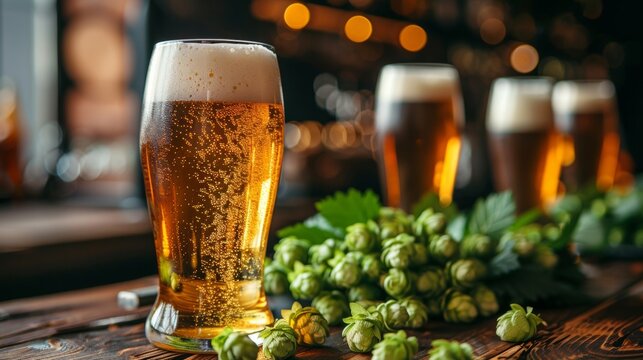 Freshly harvested hops cones for crafting and flavoring premium quality craft beer production