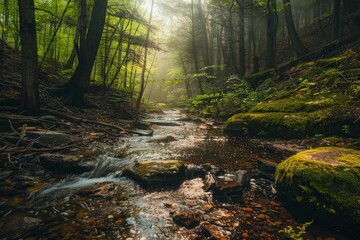 Fototapeta premium Misty Forest Stream.