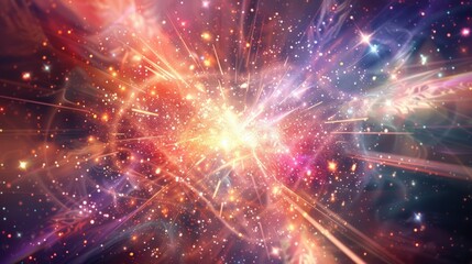 Fototapeta premium Abstract Cosmic Background with Sparkling Lights and Rays.
