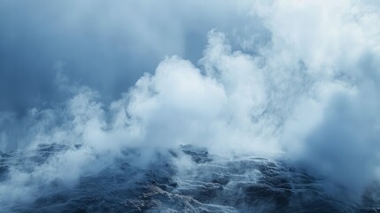 Obraz premium A mesmerizing view of a geyser erupting, sending plumes of steam skyward against a backdrop of moody clouds