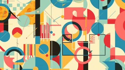 Geometric Symphony: A vibrant explosion of color and shape in a modern abstract art piece. Bold geometric patterns dance across the canvas, creating a dynamic and energetic visual experience.