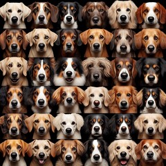 Obraz premium Dogs with expressive faces arranged in a crowded pattern, capturing their unique personalities