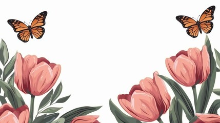 A charming frame adorned with peony flowers, tulips, and butterflies. Perfect for wedding invites and greeting cards.