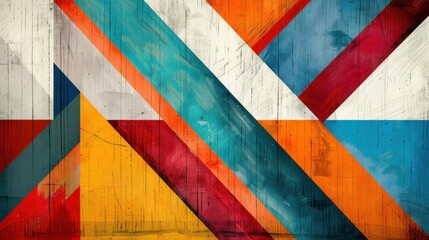 Vibrant geometric pattern on a multicolored wall.