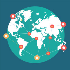 world map network with connections vector illustration.