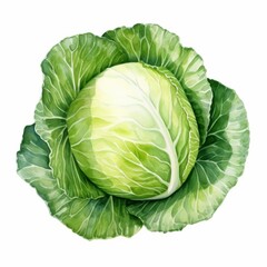 Obraz premium A watercolor painting of a green cabbage with a white center