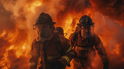 Fototapeta premium 火災現場で消火活動をしている消防士