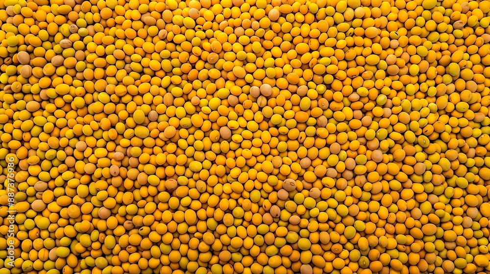 Aufkleber Yellow soybean grain Top view Soybean pattern as for background Raw dehydrated soybeans texture background top view : Generative AI