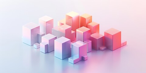 Obraz premium Abstract Futuristic 3D Render Minimalistic Style with Floating Geometric Shapes Isometric Design, Light Color Theme, Bright Background, and Soft Lighting