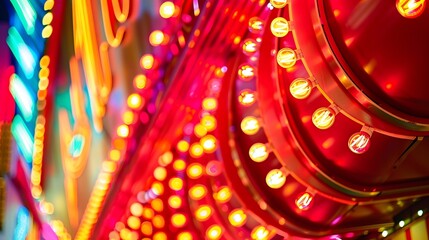 Las Vegas Neon Lights Neon flashing lights of Las Vegas Casino Flashing neon light on the famous Las Vegas Strip Red Neon Flashing Illuminated Bulbs : Generative AI