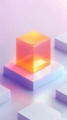 Obraz premium Abstract Futuristic 3D Render Minimalistic Style with Floating Geometric Shapes Isometric Design, Light Color Theme, Bright Background, and Soft Lighting
