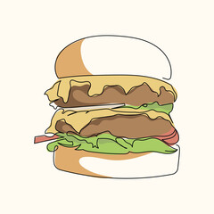 Line Art Food Burger Illustration