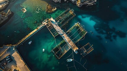 Aerial view of Fish Farm Mellieha Malta : Generative AI