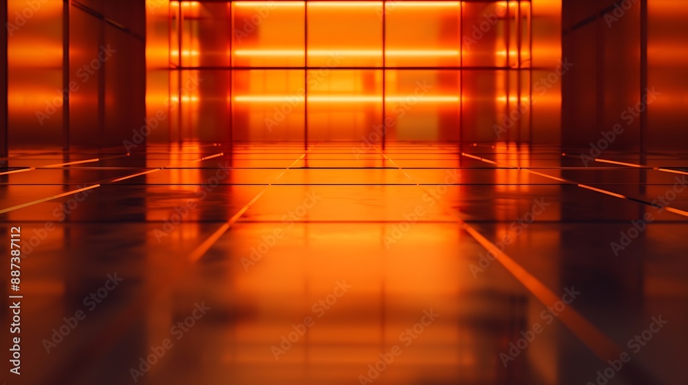 Aufkleber empty dance floor in orange lighting with reflecting ground : generative ai