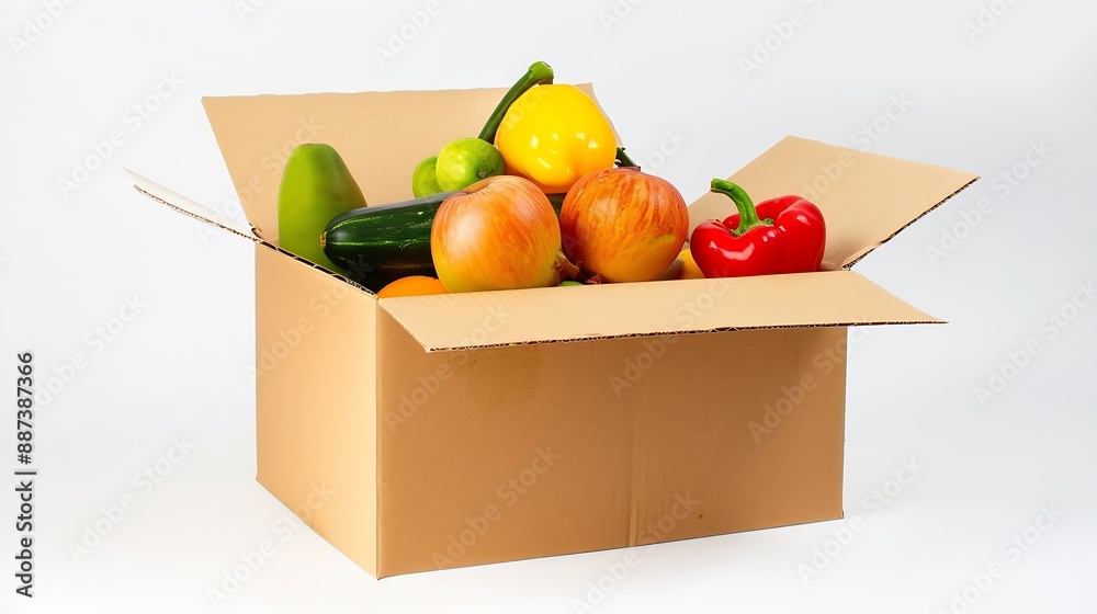 Aufkleber empty cardboard box for vegetables fruits and other things isolated on white background with clippin