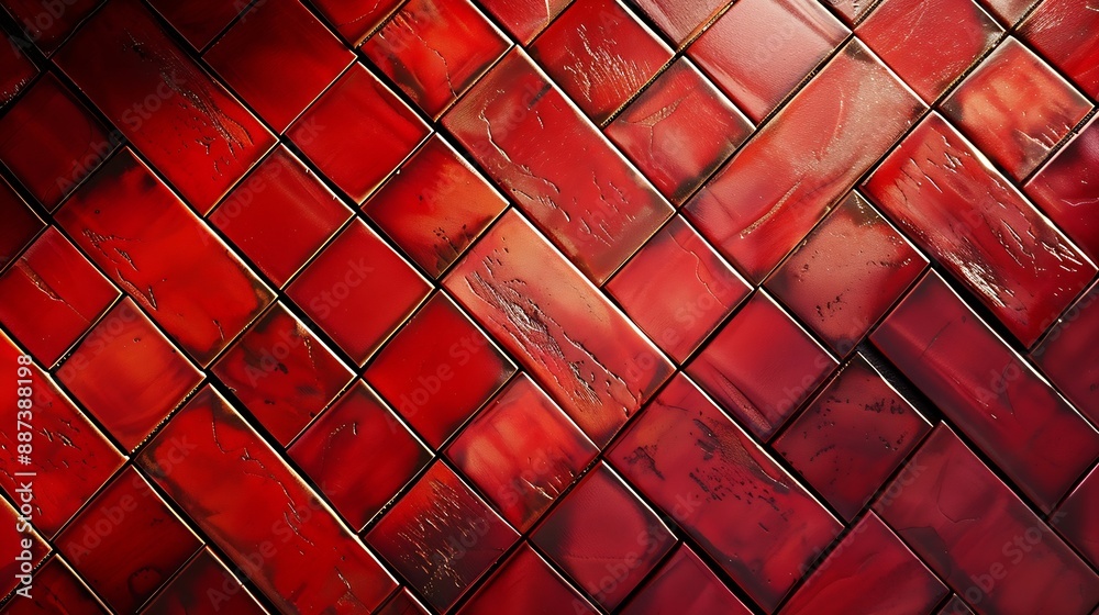 Aufkleber red brick coloured tile background with sideways chevrons : generative ai