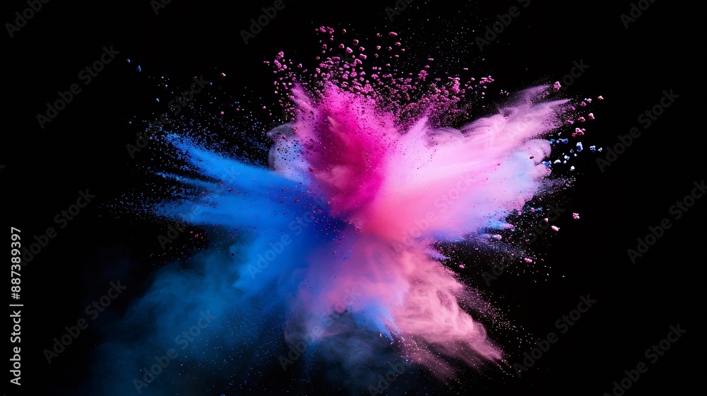 Aufkleber Explosion of colored powder isolated on black background Abstract colored background : Generative AI