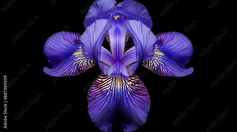 Aufkleber purple iris flower on black isolated background with clipping path closeup for design nature : gener