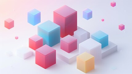 Obraz premium Abstract Futuristic 3D Render Minimalistic Style with Floating Geometric Shapes Isometric Design, Light Color Theme, Bright Background, and Soft Lighting