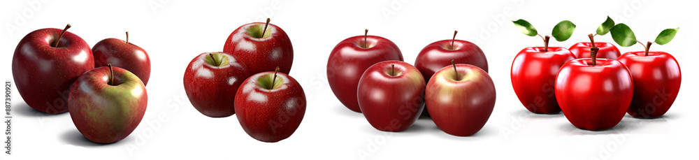 Poster Collection Of Soft Smooth Red Delicious Apples Isolated On Transparent Background