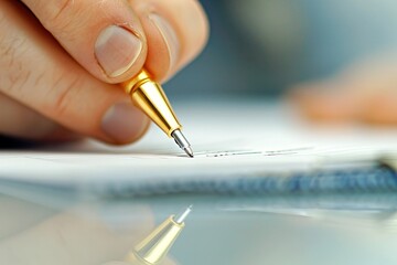 Close-up of an advisor's hand writing notes on an investment plan, emphasizing careful planning and expertise with room for copy space.