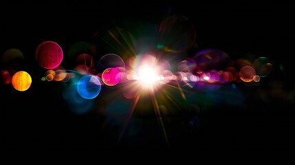 Abstract blurred colorful lens flare bokeh on black : Generative AI