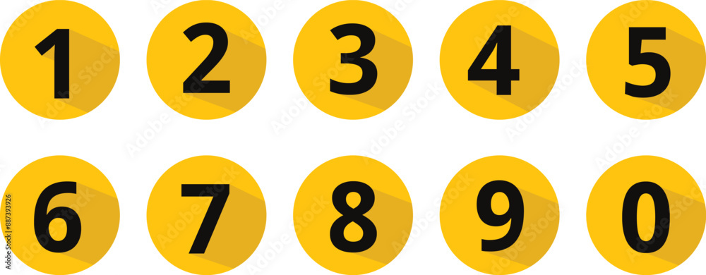 Poster Numbers in dark yellow circle with shadow. number in round circle vector illustration.
