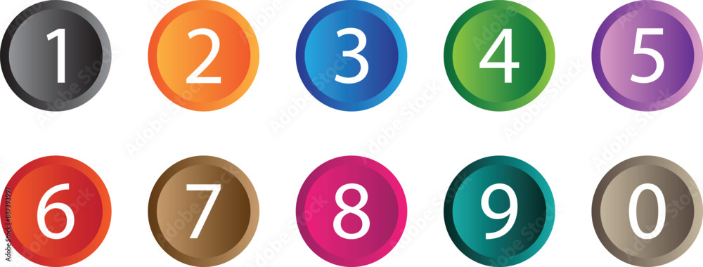 Poster Numbers in coloring gradient circle. number in round circle vector illustration.