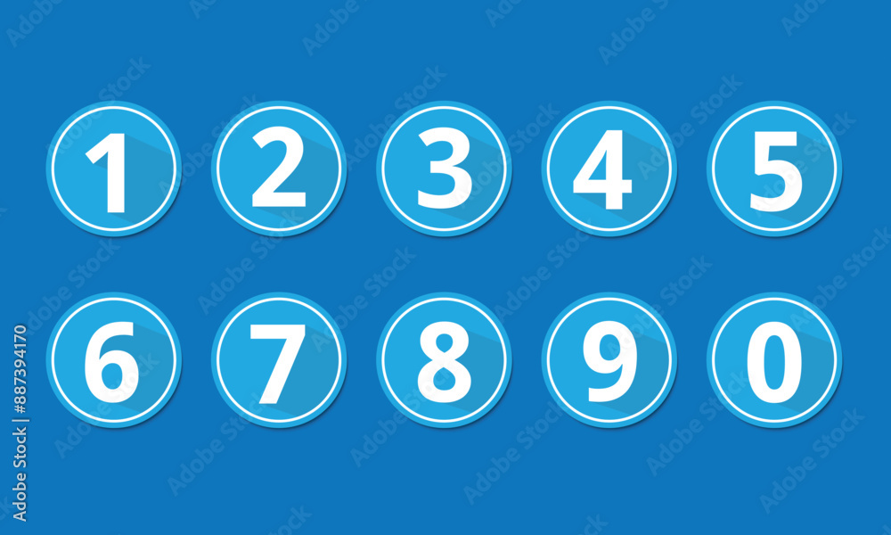 Poster Numbers in blue circle with shadow. number in round circle vector illustration.