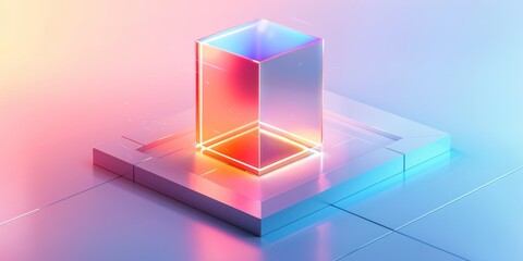Fototapeta premium Abstract Futuristic 3D Render Minimalistic Style with Floating Geometric Shapes Isometric Design, Light Color Theme, Bright Background, and Soft Lighting