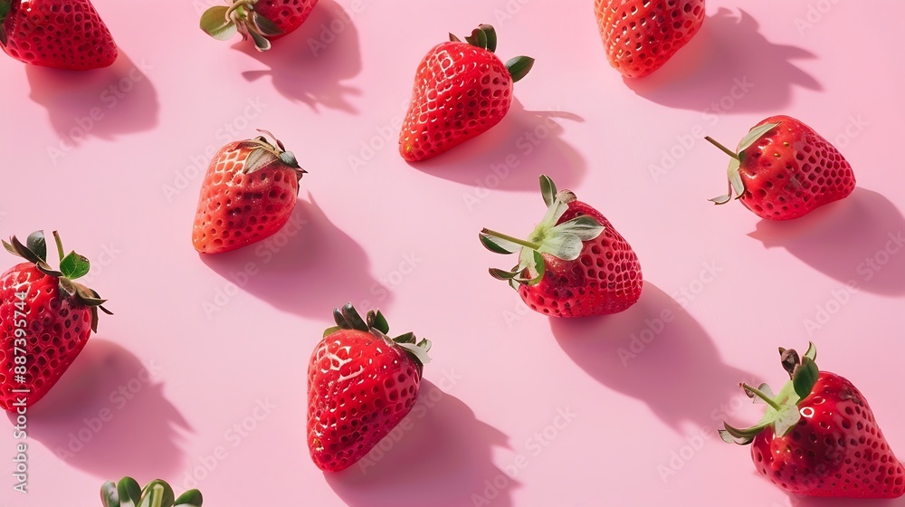 Poster the composition of strawberries on a colored background cut strawberries into pieces with copy space