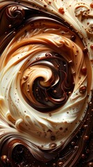 Abstract swirl of rich caramel and chocolate creating a smooth, creamy texture. Perfect for backgrounds or dessert-themed designs.