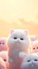 Generative AI, Soft Fur Cats in Cloudy Background