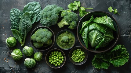 Green Leafy Vegetables and Greens Powder Arrangement