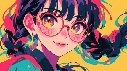 Naklejka premium Anime Girl with Glasses