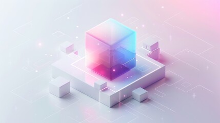 Obraz premium Abstract Futuristic 3D Render Minimalistic Style with Floating Geometric Shapes Isometric Design, Light Color Theme, Bright Background, and Soft Lighting