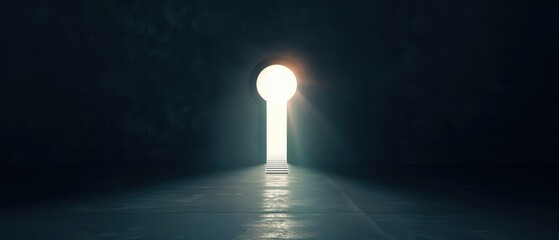 Keyhole door in a dark room revealing a ladder leading to success