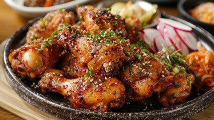 Fried chicken seasoning duck half and half fried chicken Korean mustard sauce radish soy sauce garlic