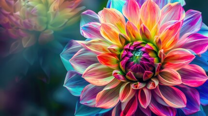 Fototapeta premium Dahlia variety Hapet Harmony Beautiful colourful dahlia flower in the garden close up