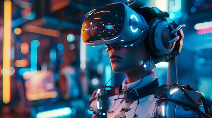 Fototapeta premium Virtual Reality and Gaming A gamer fully immersed