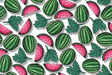 seamless pattern watermelon vector drawing