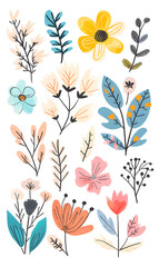 2D flower and leaf cards in various styles