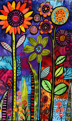 2D flower and leaf cards in various styles