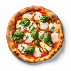 Classic Margherita Pizza with Fresh Basil and Mozzarella Cheese on White Background