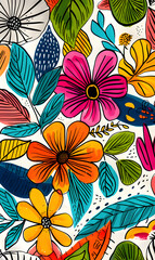 2D flower and leaf cards in various styles