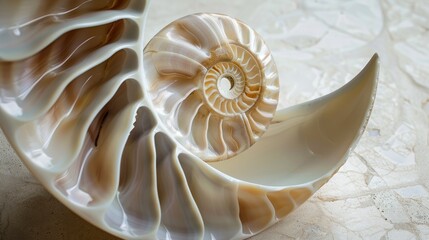 Obraz premium Nautilus shell section displaying spiral pattern