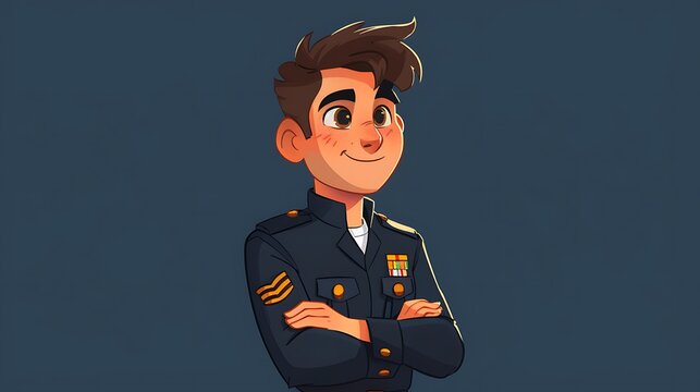 cartoon soldier in navy uniform, arms crossed clip art preview