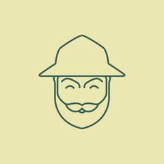 cool old man head with hat line logo design vector
